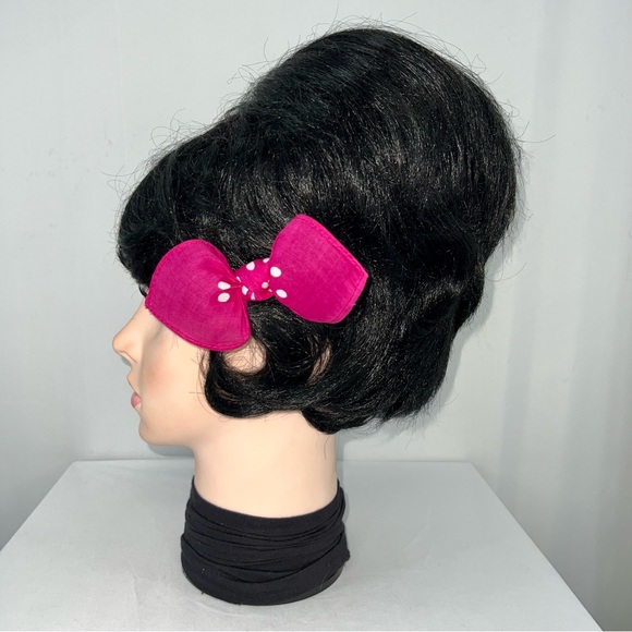 Pink and White Polka Dot Retro Bandana Knotted Hair Bow - Picture 5 of 11